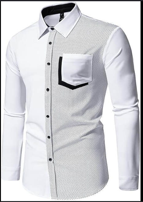 Long sleeve casual shirt with pocket and hand-woven fabric outline